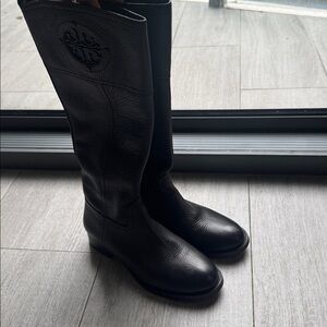 Tory Burch Kiernan 35MM Riding Tumbled Black Pebbled Leather Boots Size 6.5